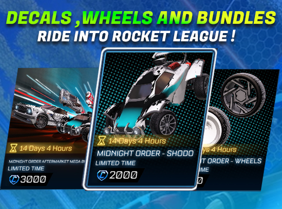 Midnight Order: Aftermarket Decals ,Wheels and Bundles Ride into Rocket league!